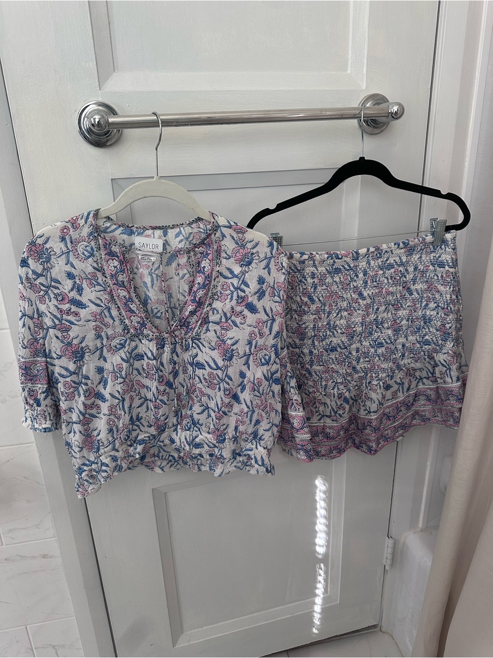 SAYLOR White Floral Printed Two-Piece Crop Top & Skirt Set